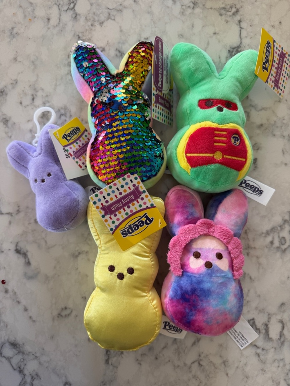 Peeps Small Bunny Plush and Bag Clip Set of 5